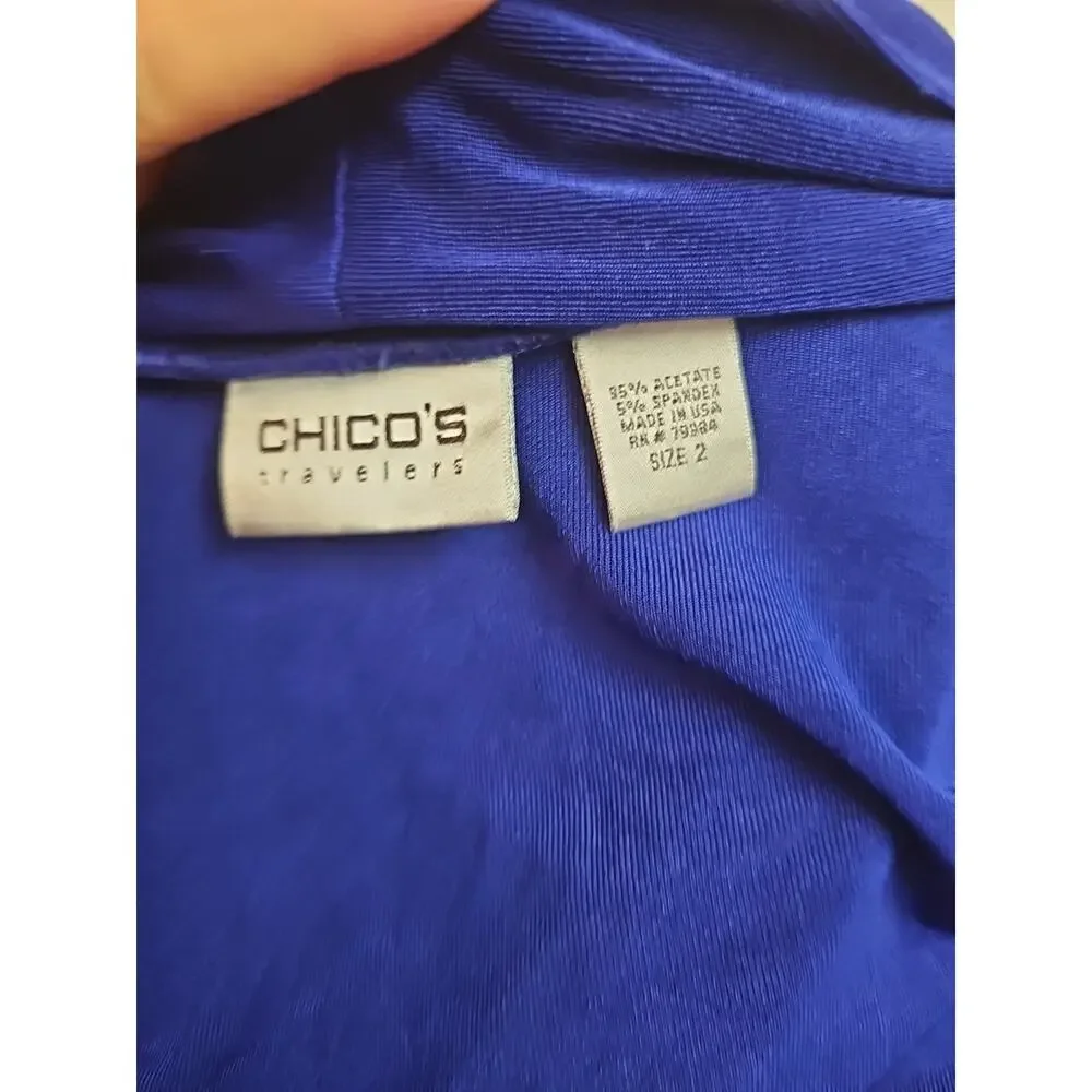 Chico’s Royal Blue Open Front Cardigan Sweater Size 2 (Large) Acetate Blend - Picture 3 of 5